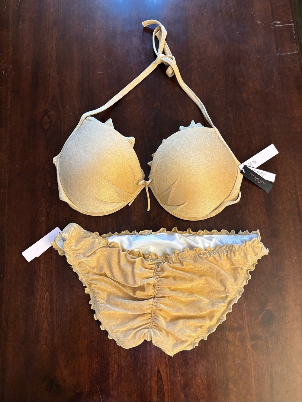 NWT VS Gold Shimmer Ruffle Bikini